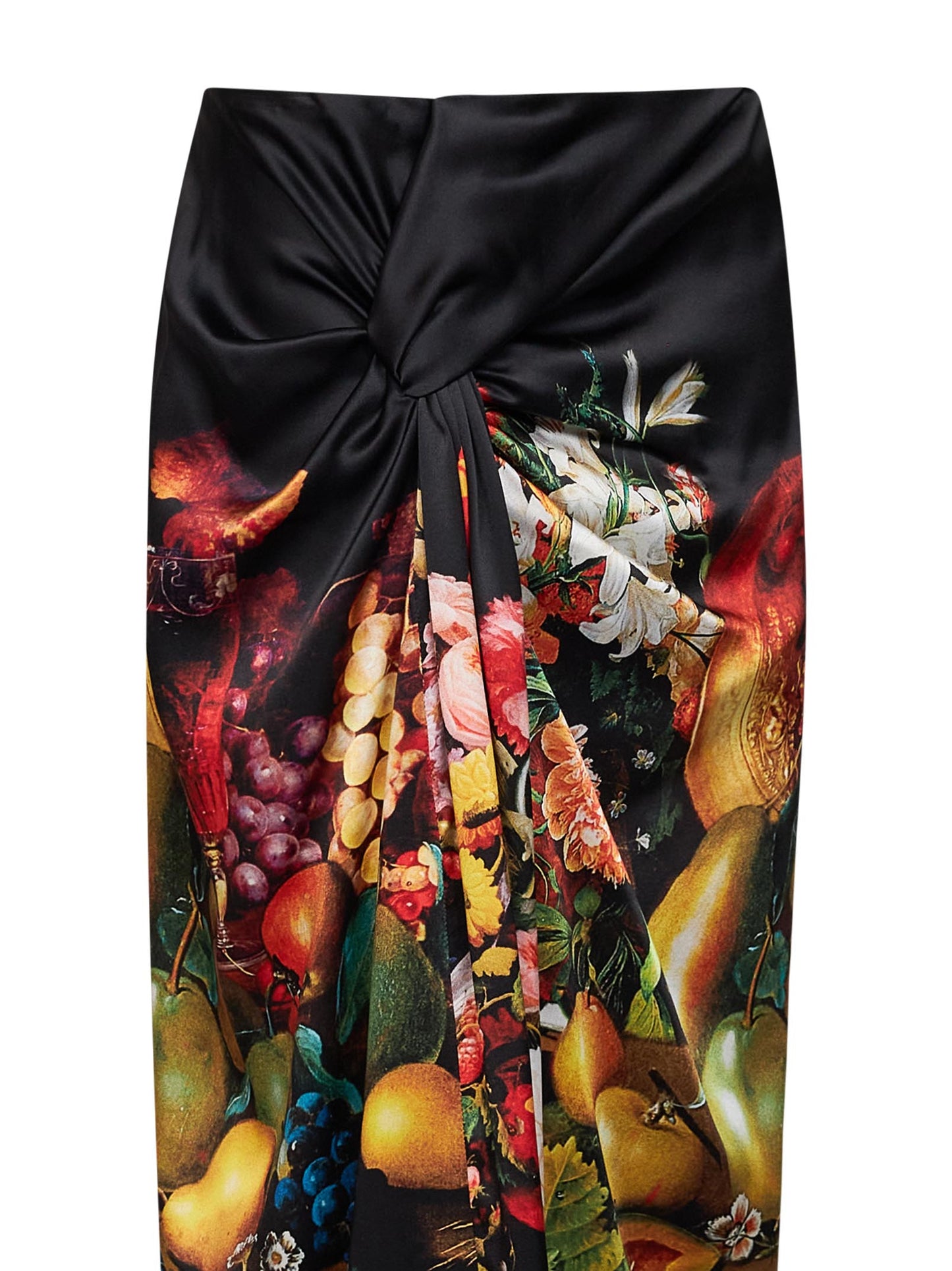 Black Flemish Painting-print silk Suma draped skirt