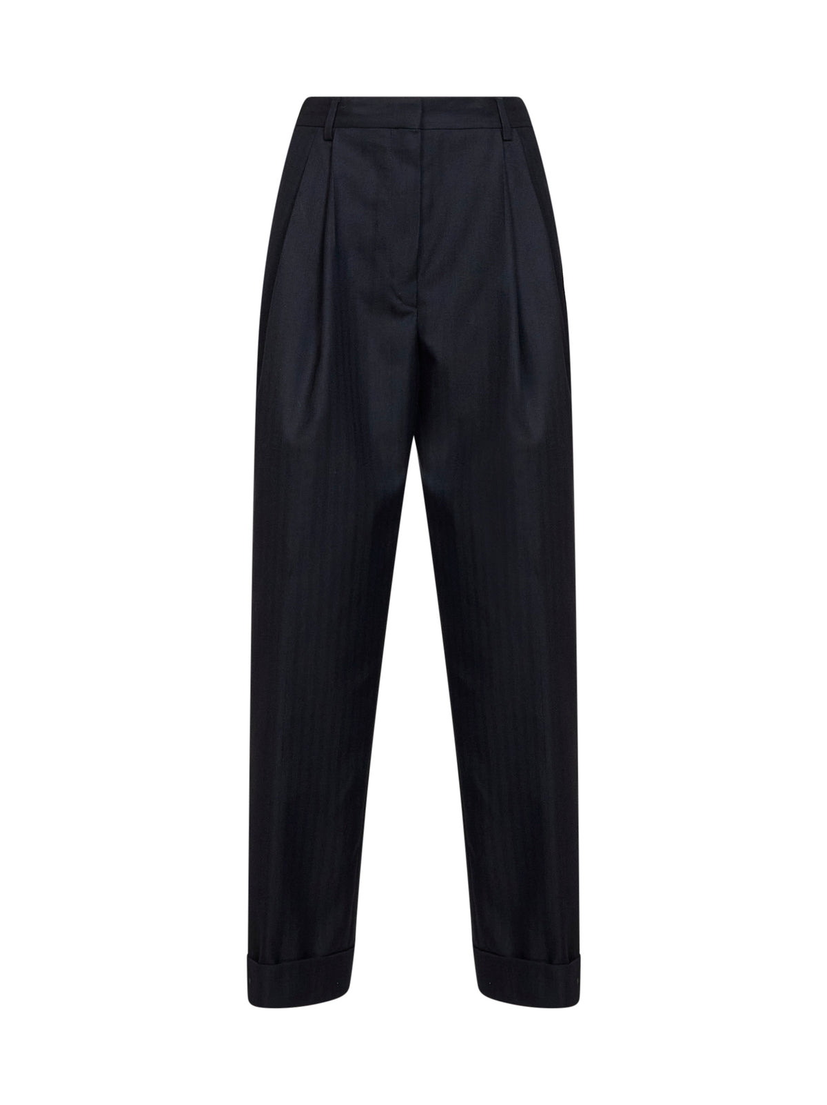 Navy blue chevron wool Pantan double-pleated trousers