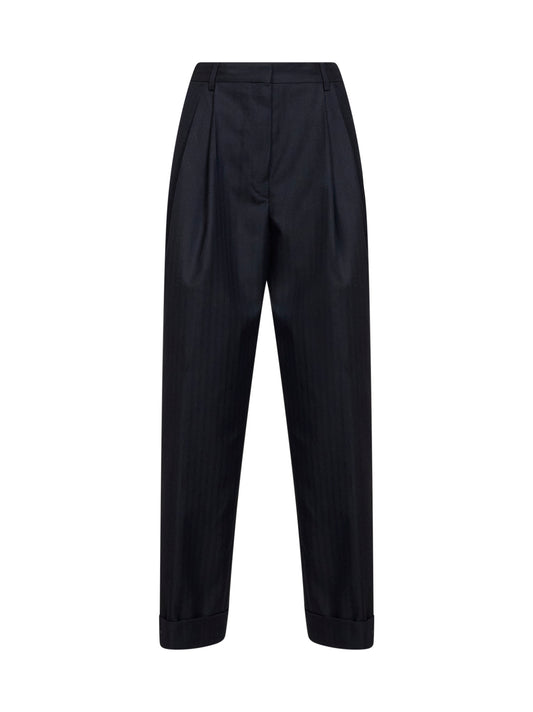 Pantaloni doppia pince Pantan in lana chevron blu navy