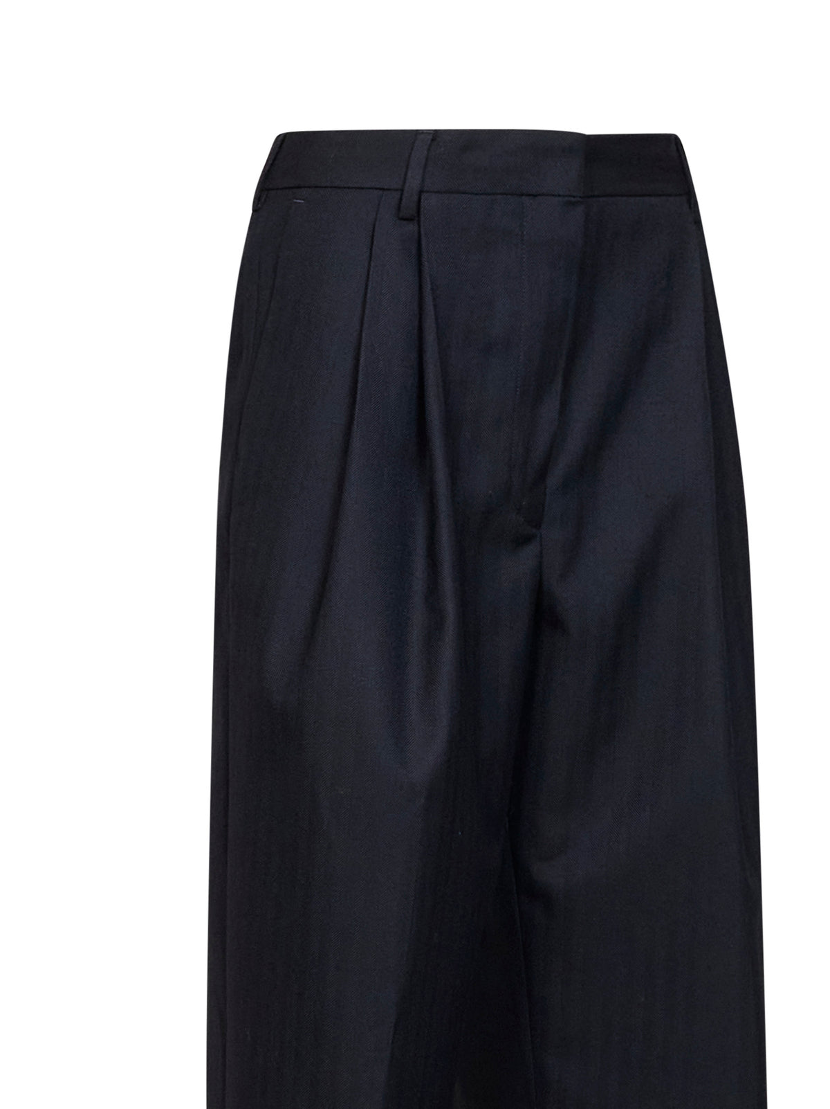 Navy blue chevron wool Pantan double-pleated trousers