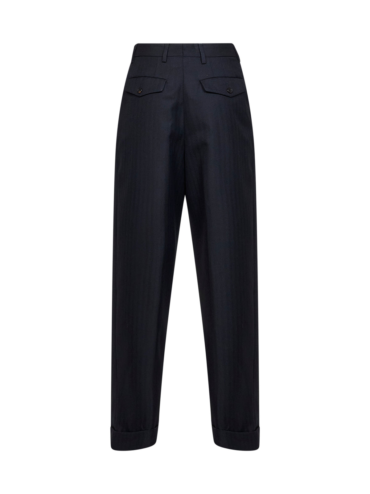 Navy blue chevron wool Pantan double-pleated trousers