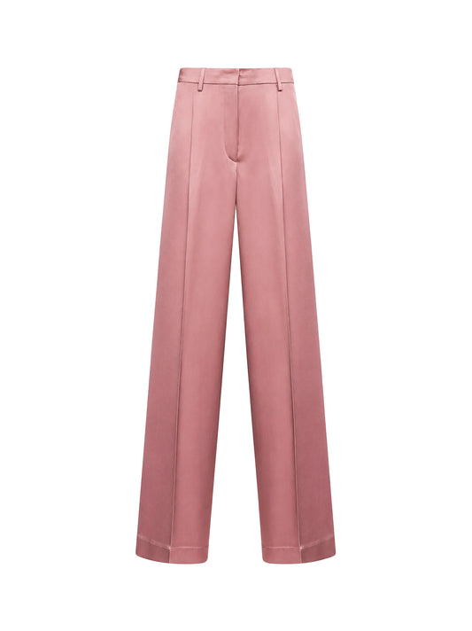 Pantaloni dritti Portias in raso crêpe fluido rosa antico