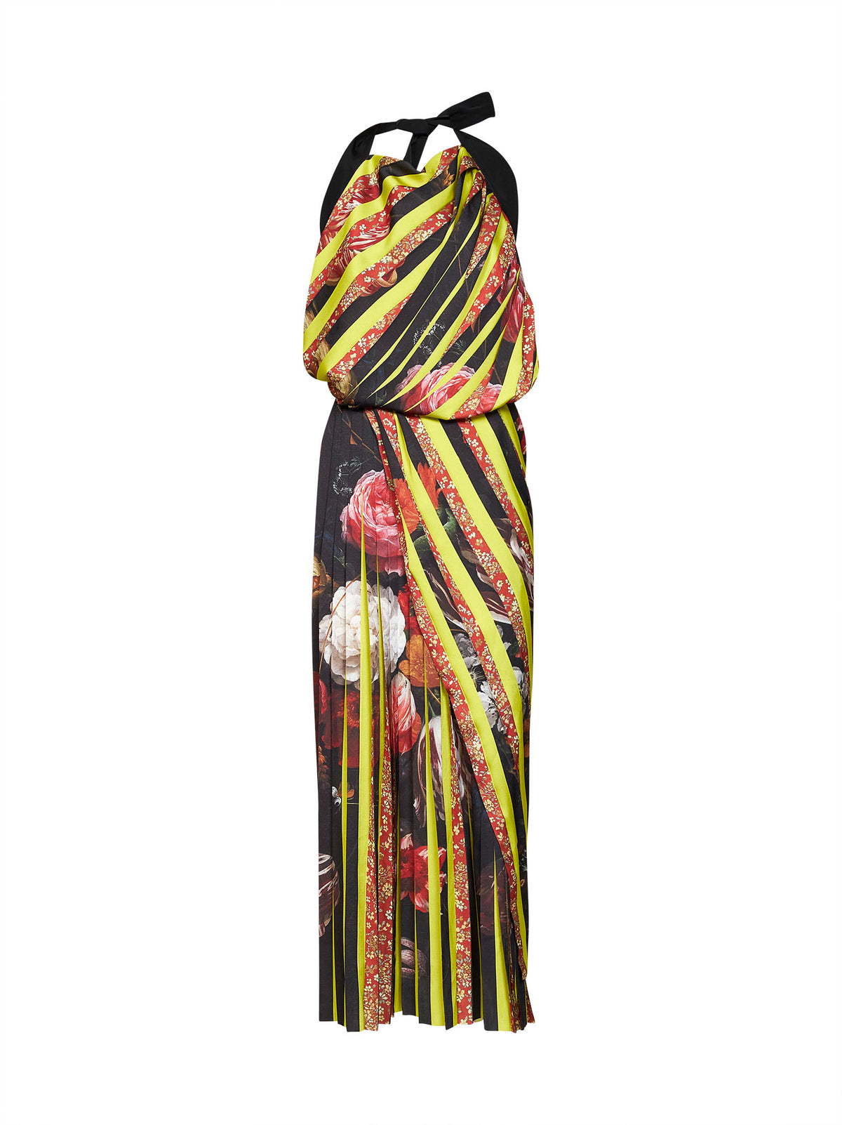Multicolor printed satin Darnot asymmetric long dress