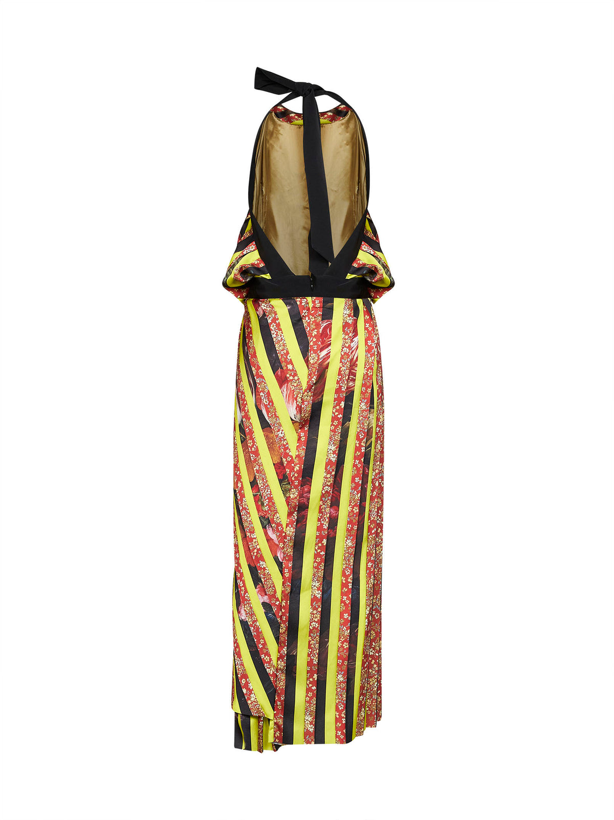 Multicolor printed satin Darnot asymmetric long dress