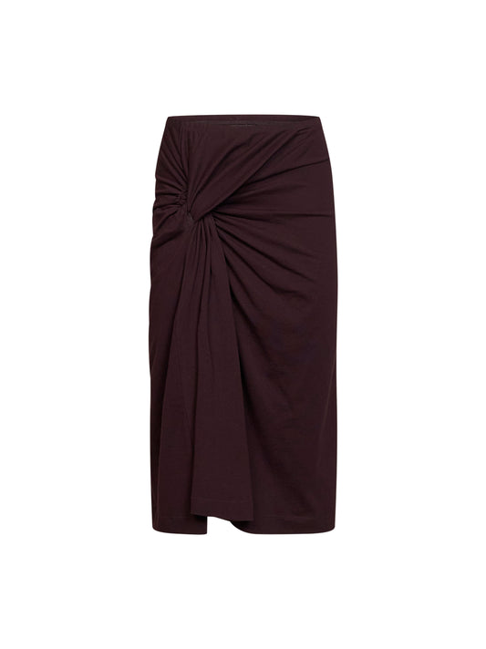 Burgundy cotton jersey Hemellana twisted midi skirt