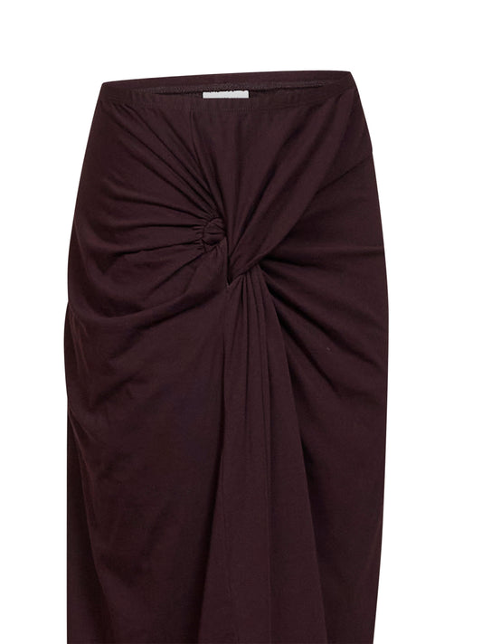 Burgundy cotton jersey Hemellana twisted midi skirt