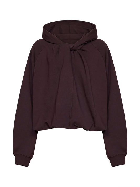 Felpa attorcigliata con cappuccio Hadella in cotone bordeaux<BR/><BR/>