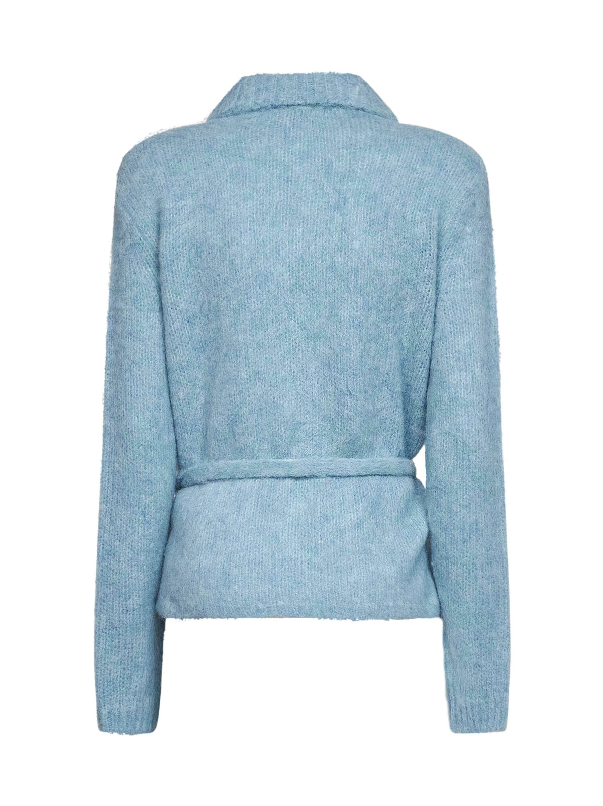 Light blue alpaca blend Toco belted polo-style cardigan