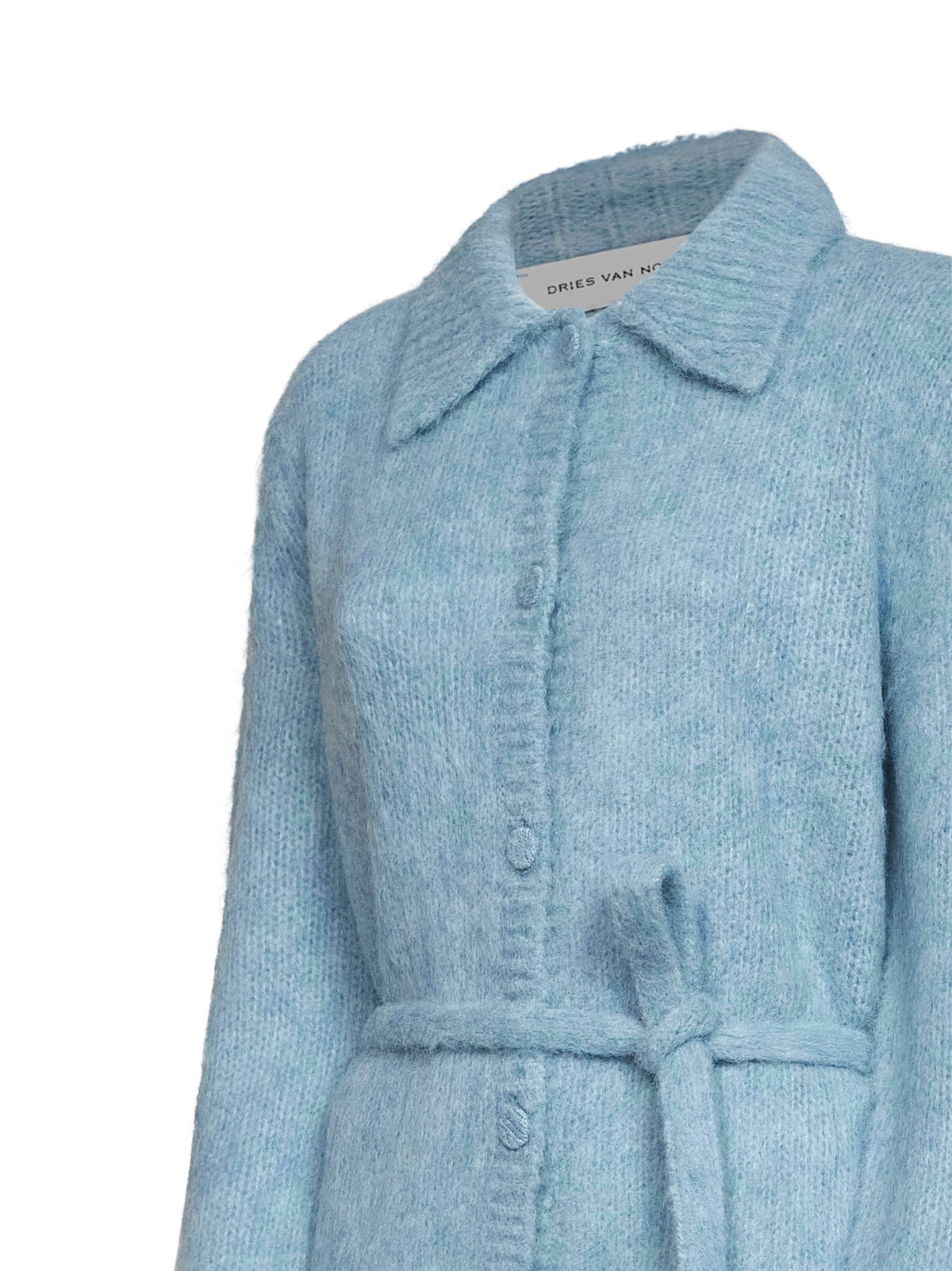 Light blue alpaca blend Toco belted polo-style cardigan
