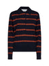 Navy blue striped knit long-sleeved polo shirt