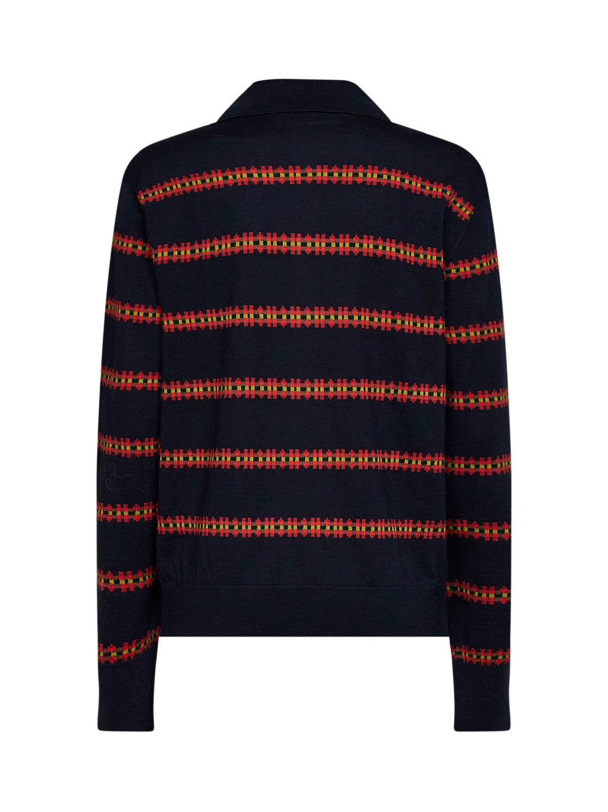 Navy blue striped knit long-sleeved polo shirt