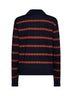Navy blue striped knit long-sleeved polo shirt