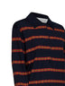 Navy blue striped knit long-sleeved polo shirt