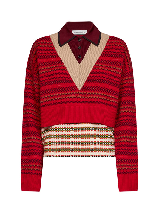 Wool-blend jacquard Toinette layered boxy sweater