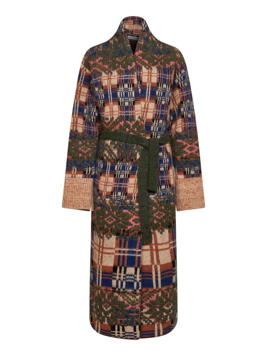 Patchwork wool-blend Telos long belted cardigan