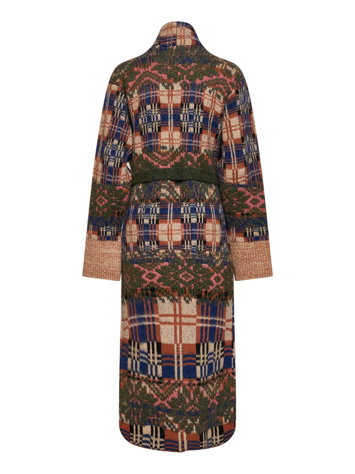 Cardigan lungo con cintura Telos in misto lana patchwork