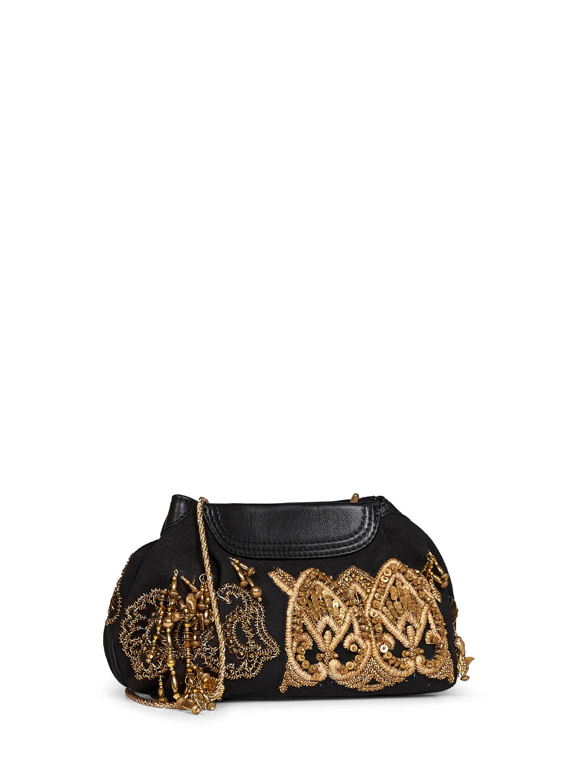 Black Blossom868 embroidered clutch with shoulder strap