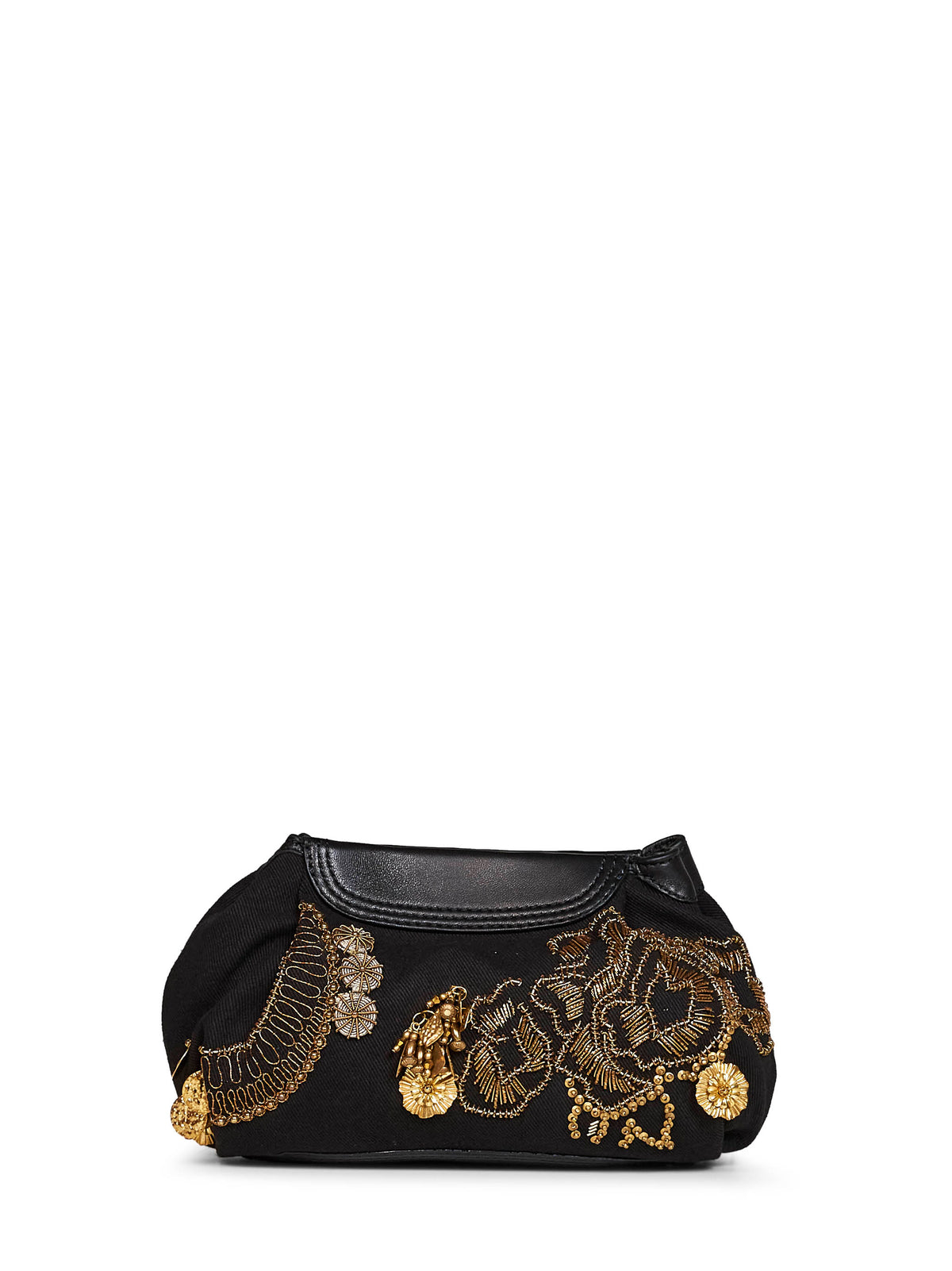 Black Blossom868 embroidered clutch with shoulder strap