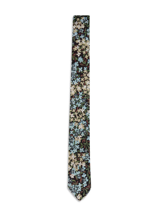 Multicolor floral jacquard cotton-blend tie