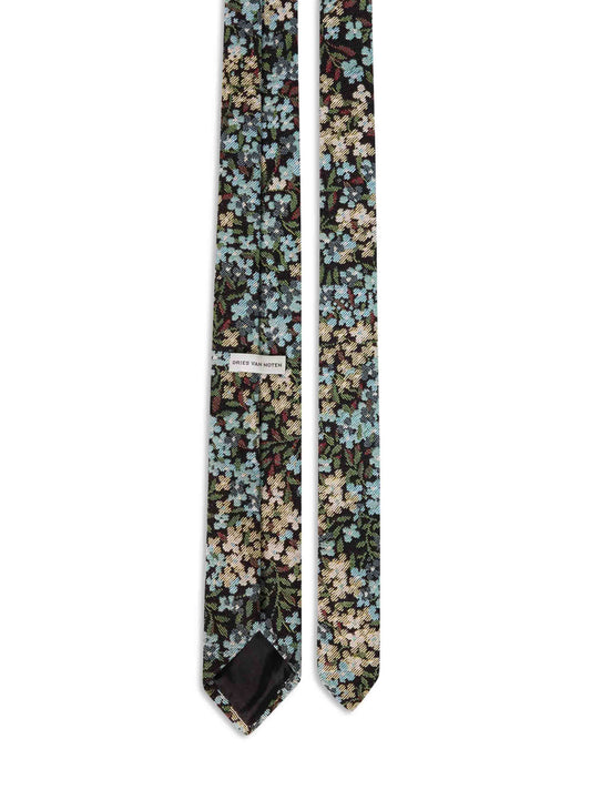 Multicolor floral jacquard cotton-blend tie