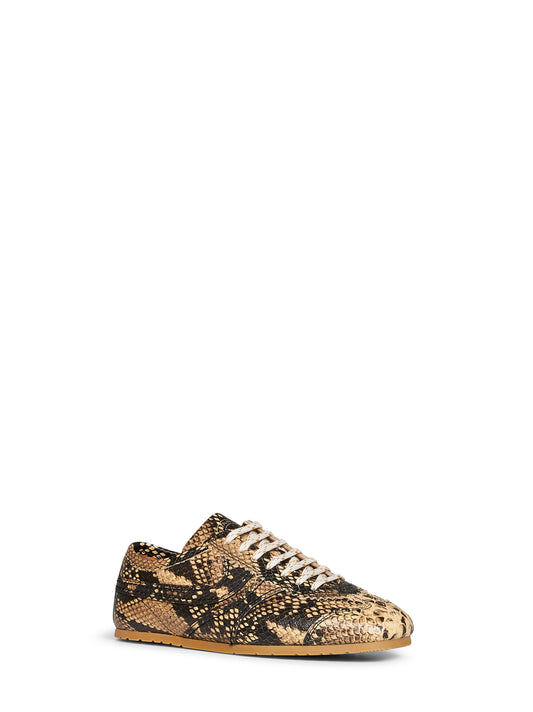 Beige snakeskin-embossed leather sneakers