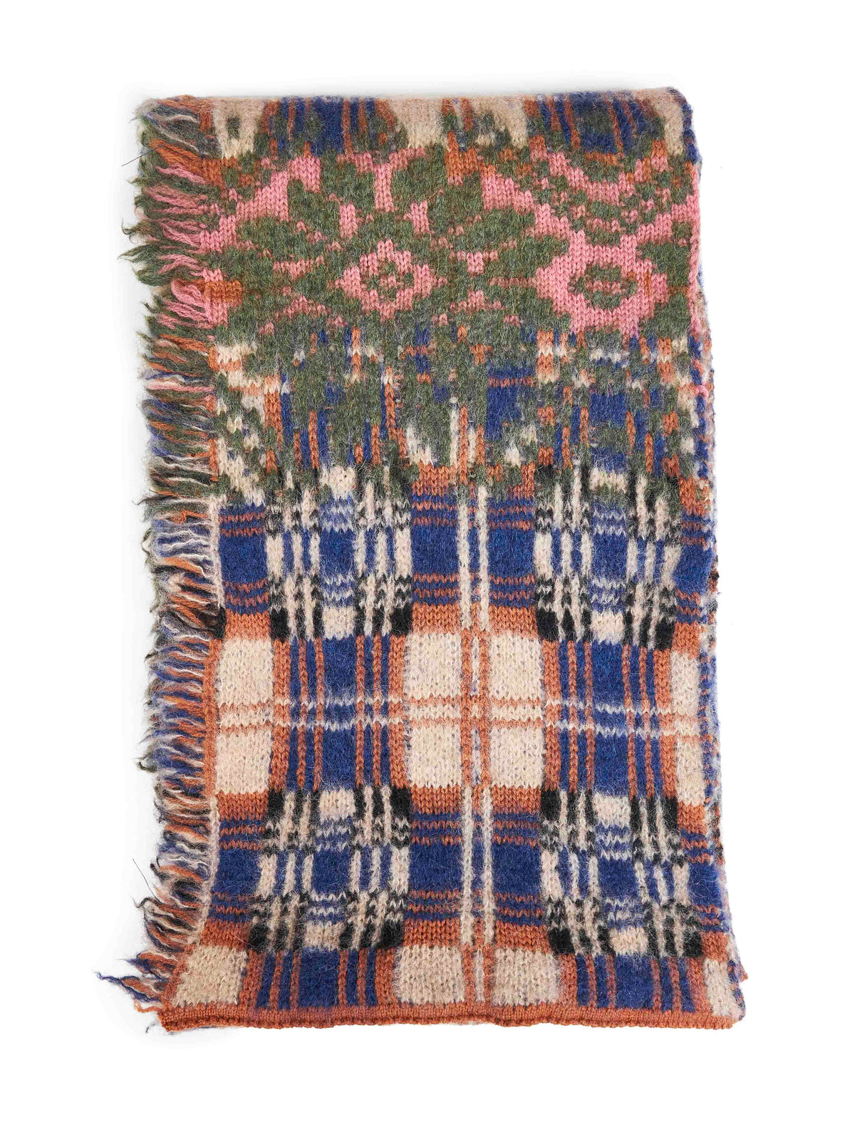 Multicolor patchwork wool and alpaca blend scarf