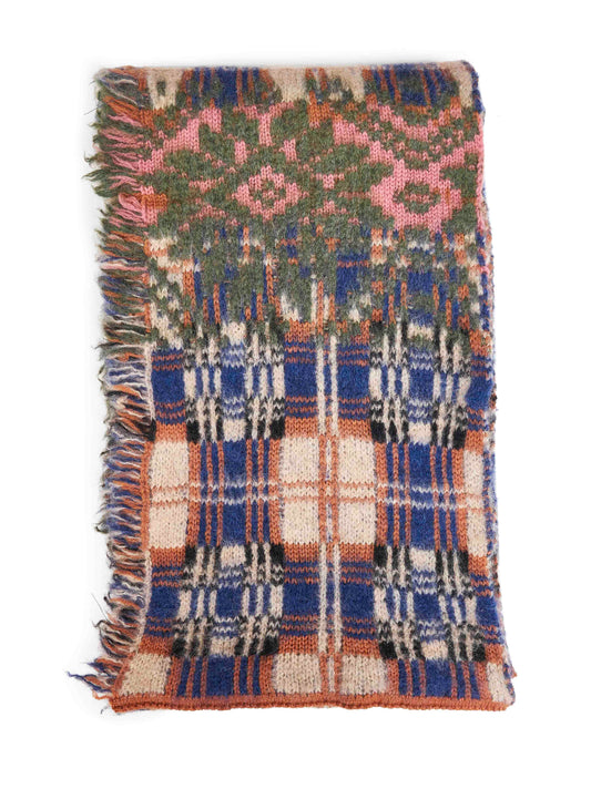 Multicolor patchwork wool and alpaca blend scarf
