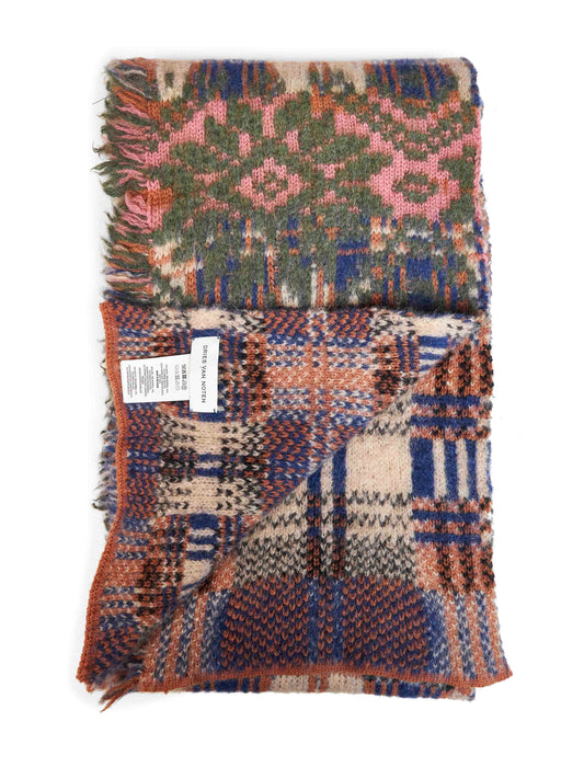 Multicolor patchwork wool and alpaca blend scarf