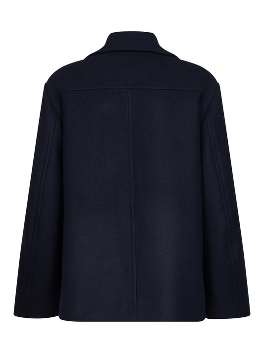 Caban doppiopetto Rascott in misto lana blu navy<BR/>