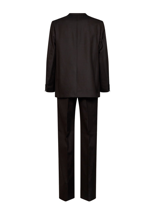Dark brown wool chevron Kiels single-breasted suit<BR/>