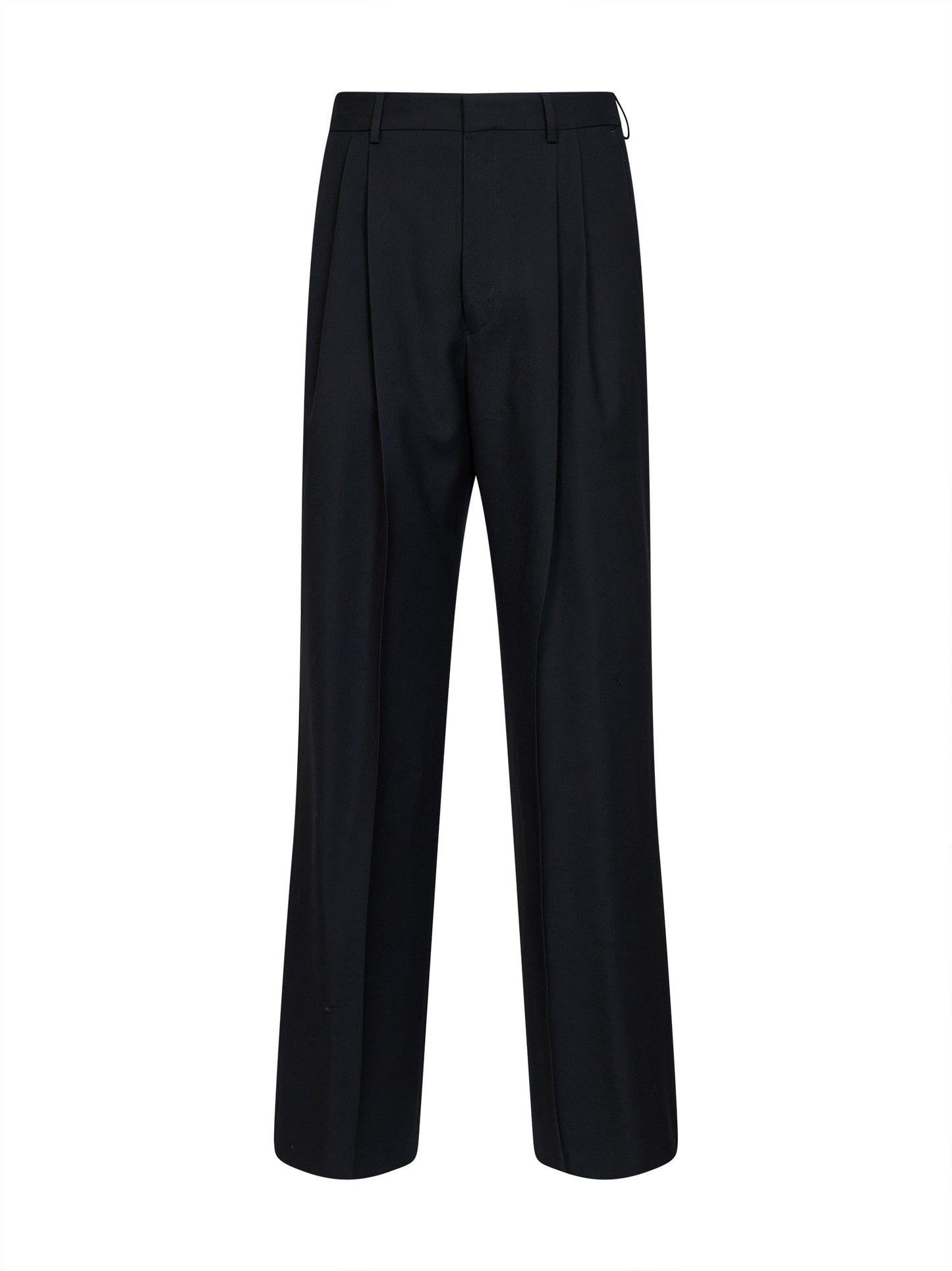 Black wool Panrom double-pleat straight-leg trousers