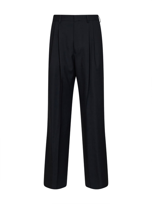 Black wool Panrom double-pleat straight-leg trousers