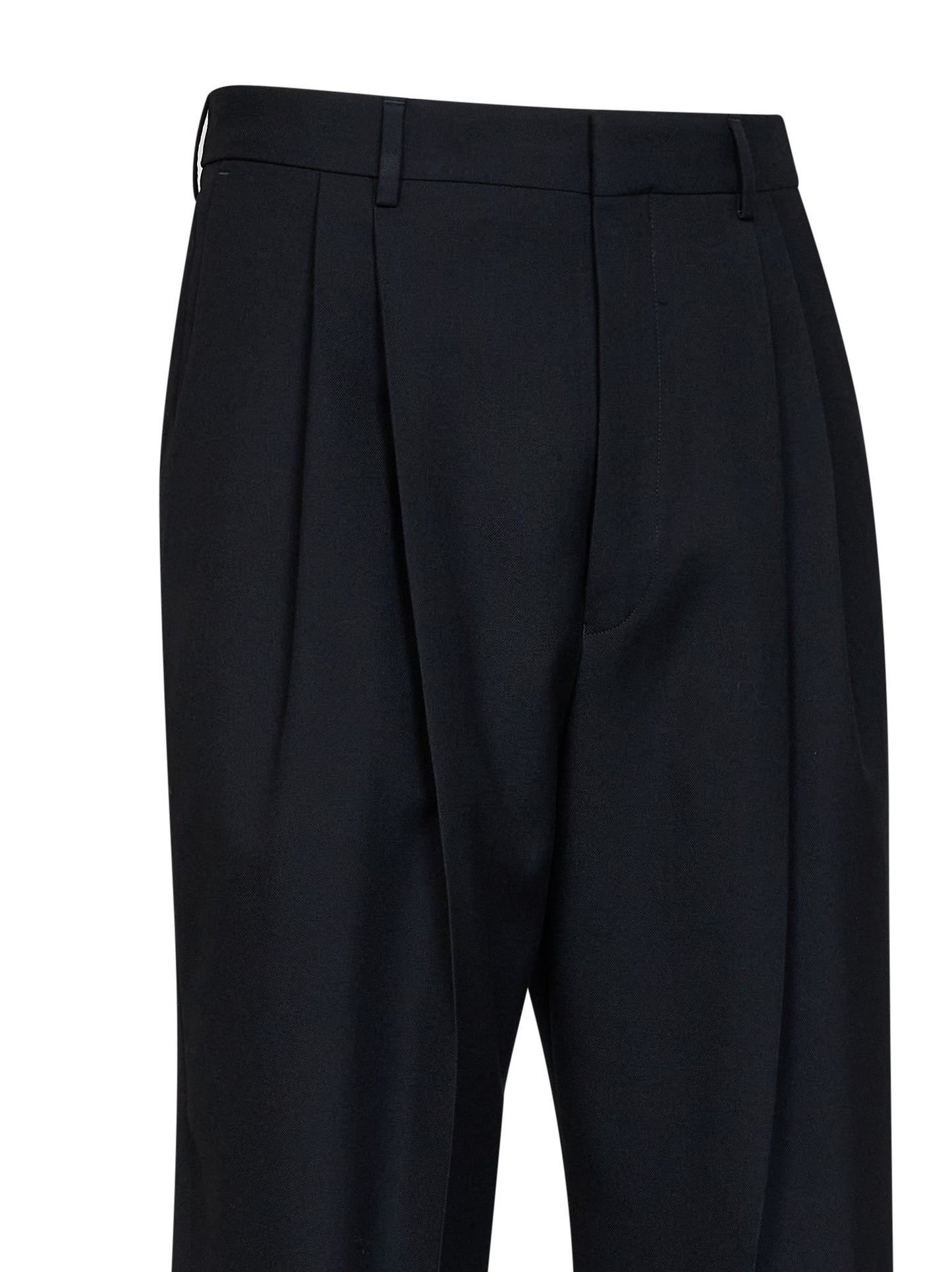 Black wool Panrom double-pleat straight-leg trousers