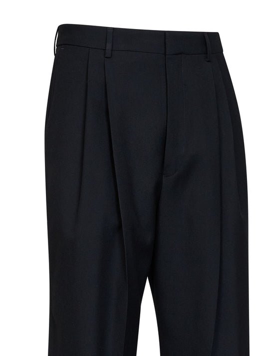 Black wool Panrom double-pleat straight-leg trousers