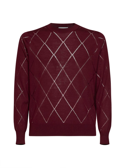 Wine diamond-pattern wool knit Murton sweater