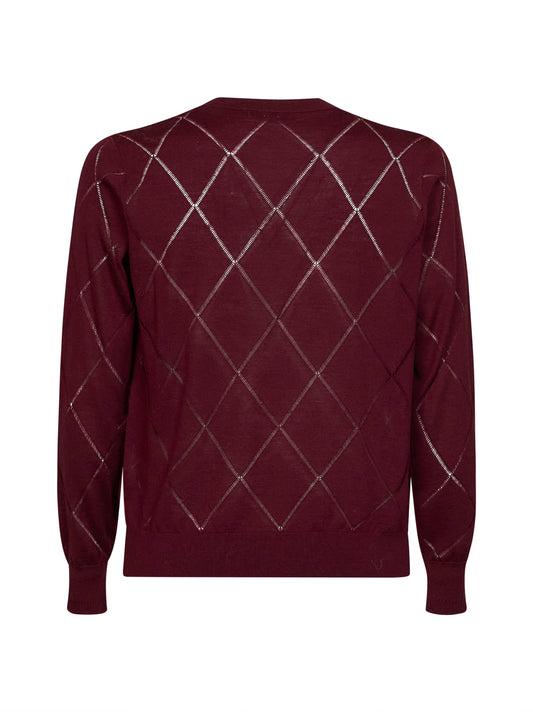 Wine diamond-pattern wool knit Murton sweater
