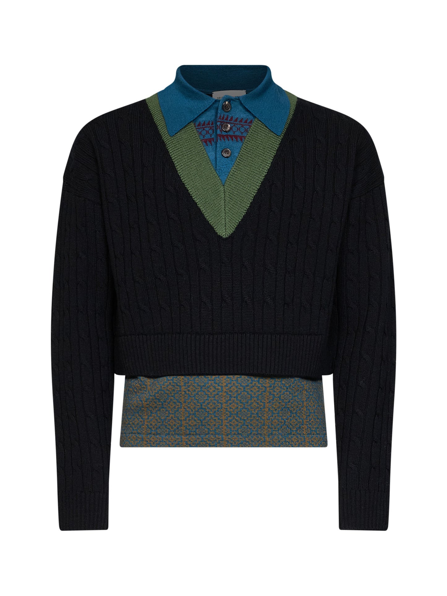 Maglia a strati in lana e cotone nero