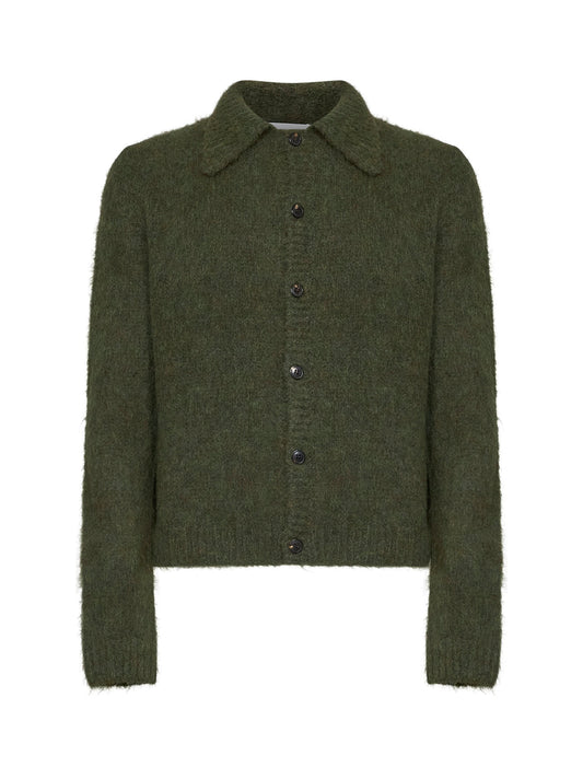 Cardigan Mora in maglia di misto alpaca verde bosco