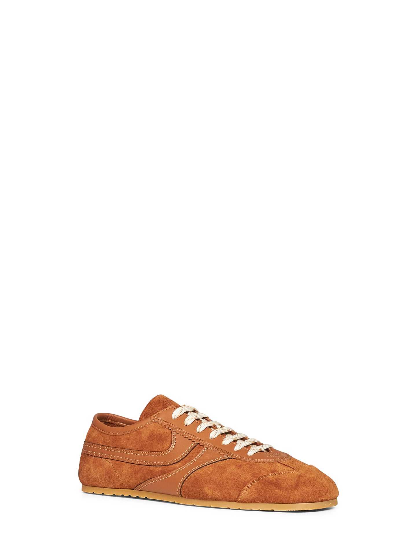 Sneakers in camoscio cuoio con dettagli in pelle