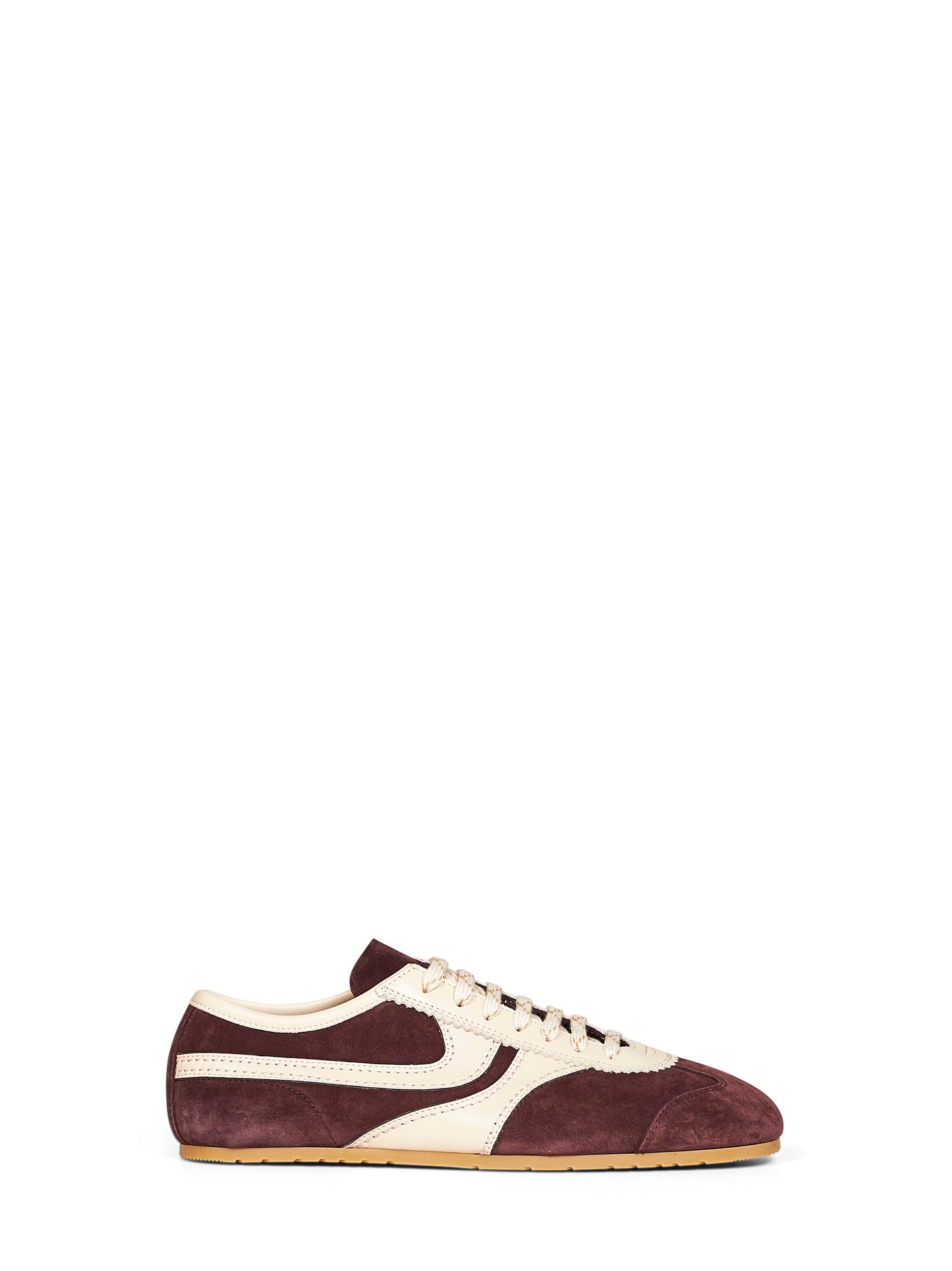 Dark purple suede sneakers with leather details<BR/>
