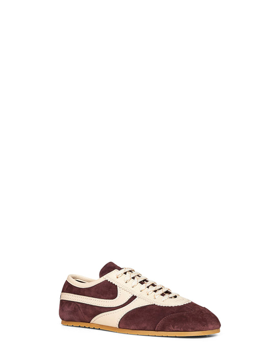 Sneakers in camoscio viola scuro con dettagli in pelle