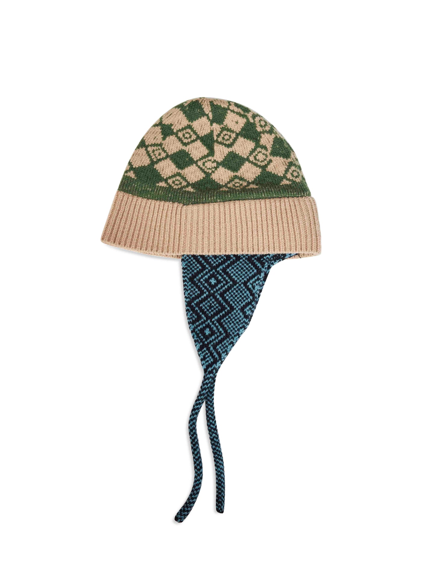 Multicolor jacquard wool beanie with earflaps
