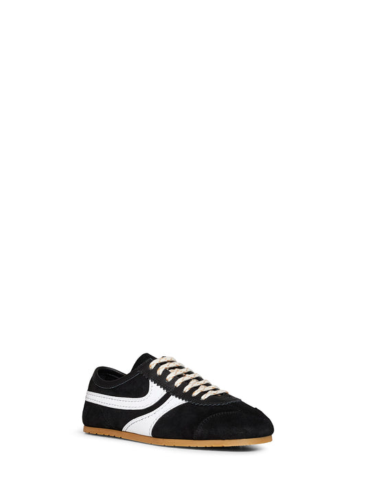 Black suede sneakers with leather details