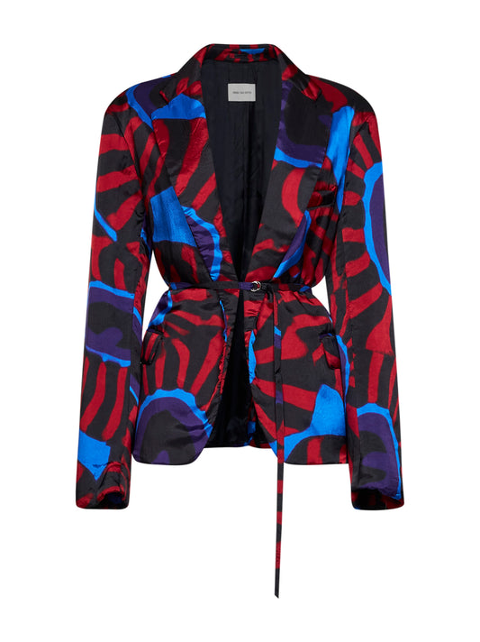Blazer con cinturino Blursy in twill stampa Marbled Clay rossa