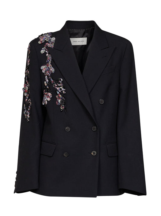 Black wool Barrysta double-breasted embroidered jacket