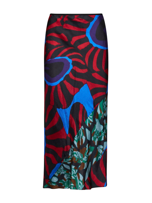 Gonna midi Sati in twill stampa Marbled Clay rossa