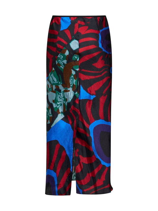 Gonna midi Sati in twill stampa Marbled Clay rossa