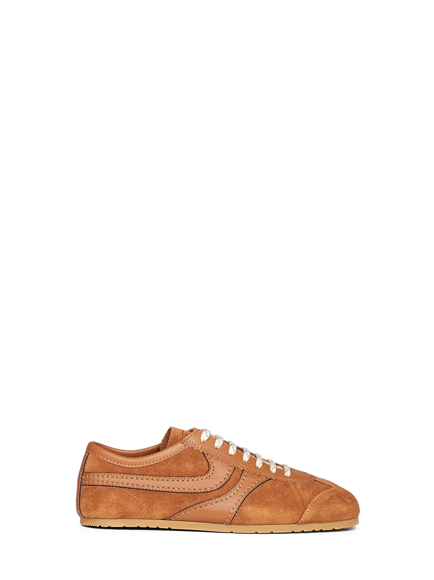 Sneakers in pelle scamosciata cuoio con dettagli in pelle