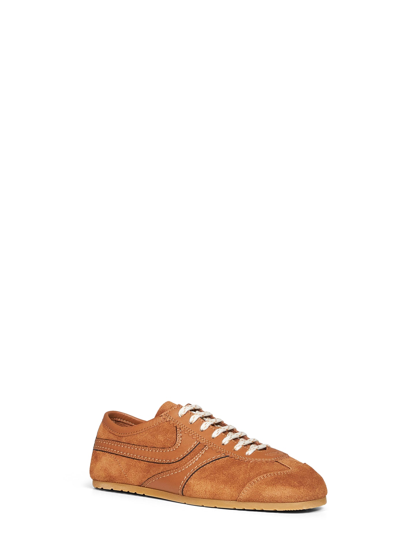 Sneakers in pelle scamosciata cuoio con dettagli in pelle