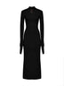 Black stretch jersey midi dress with jeweled detail